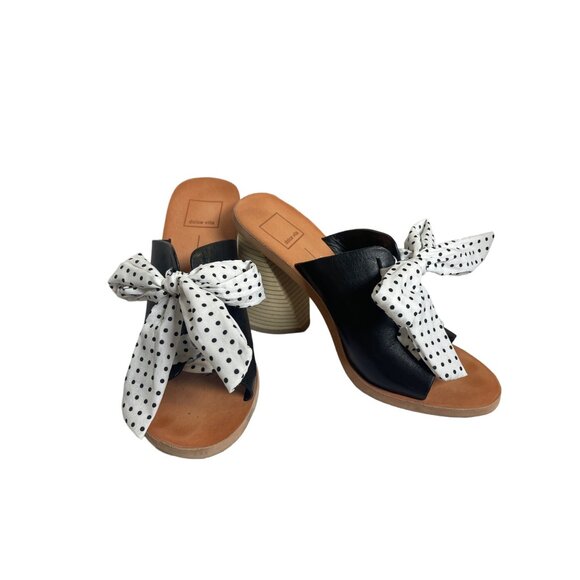 Dolce Vita Polk-a-Dot Amber Leather Open Toe Slip Mules Black White Size 8.5 - Picture 2 of 11